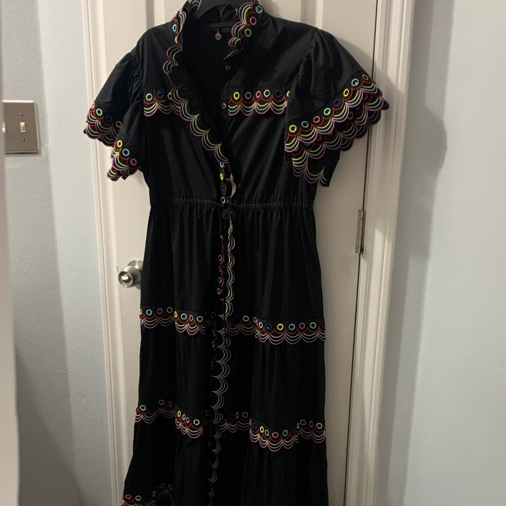 CeliaB Black Maxi Dress with Colorful Embroidery